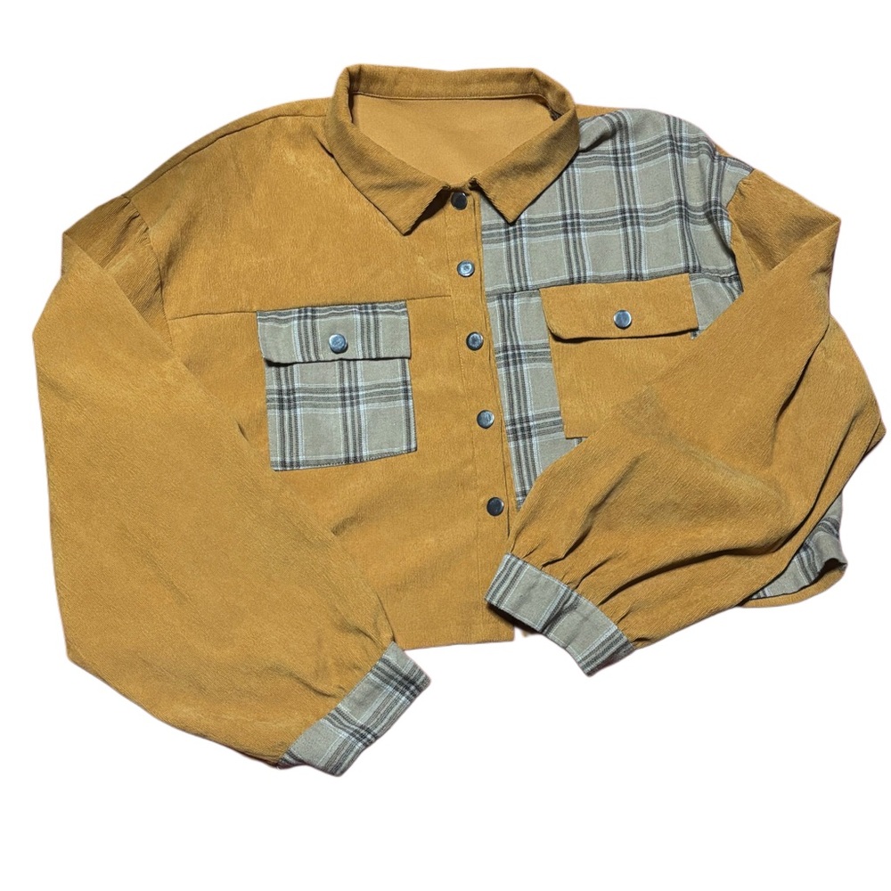 SHEIN Mustard and Plaid Cardigan